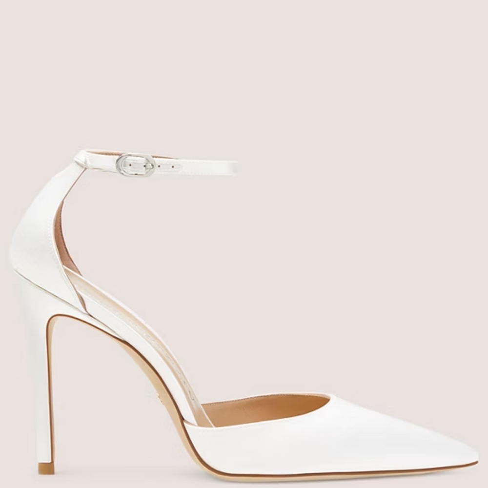 Stuart Weitzman 100 Strap Pump White Satin